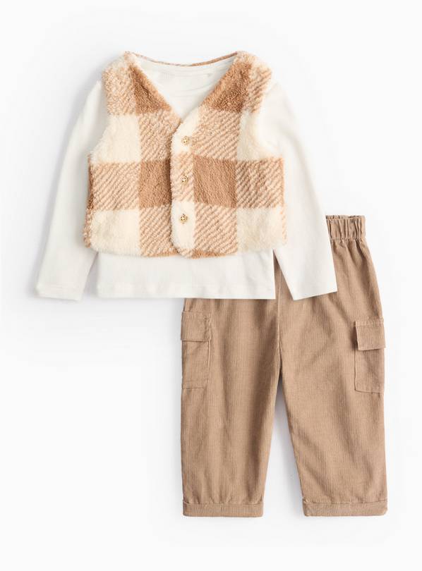 Tan Check Borg Gilet & Trouser Set 12-18 months